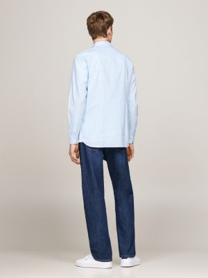 camicia slim fit a micro quadretti vichy blu da uomini tommy hilfiger