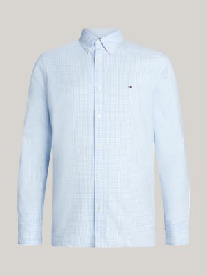 camicia slim fit a micro quadretti vichy blu da uomini tommy hilfiger