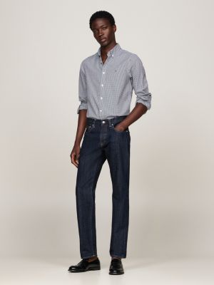 camicia slim fit a micro quadretti vichy blu da uomini tommy hilfiger