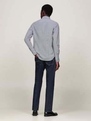 camicia slim fit a micro quadretti vichy blu da uomini tommy hilfiger