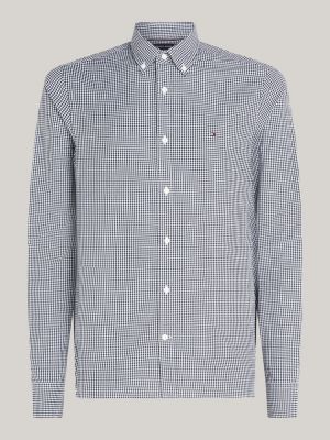 camicia slim fit a micro quadretti vichy blu da uomini tommy hilfiger