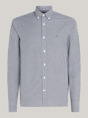 blue micro gingham poplin slim shirt for men tommy hilfiger