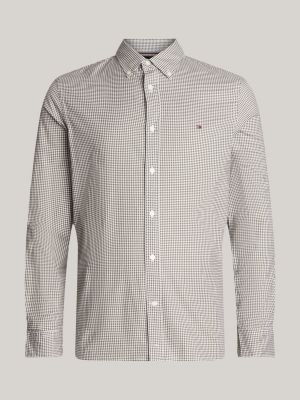 green micro gingham poplin slim shirt for men tommy hilfiger