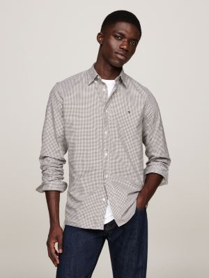 green micro gingham poplin slim shirt for men tommy hilfiger