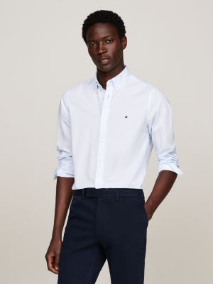 chemise ajustée à micro-motif blue pour hommes tommy hilfiger