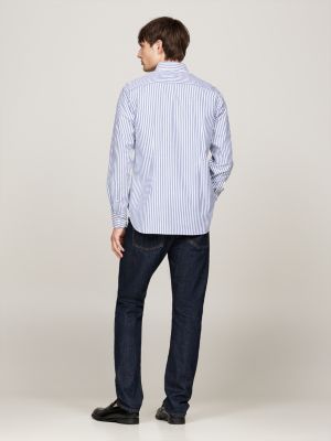 blue th flex stripe poplin slim shirt for men tommy hilfiger