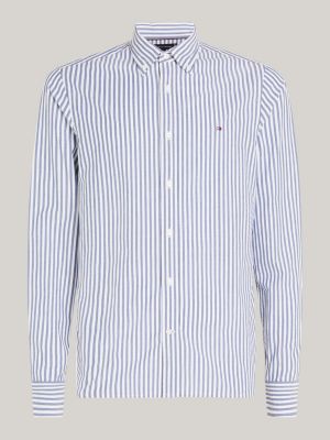 chemise ajustée à rayures en popeline th flex bleu pour hommes tommy hilfiger