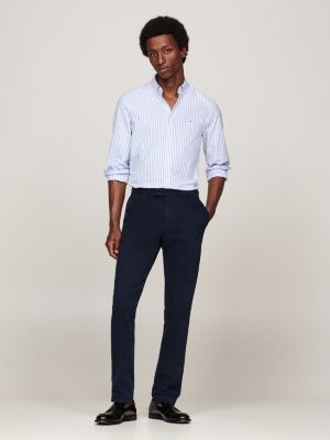 blauw th flex slim fit poplin overhemd met strepen voor heren - tommy hilfiger