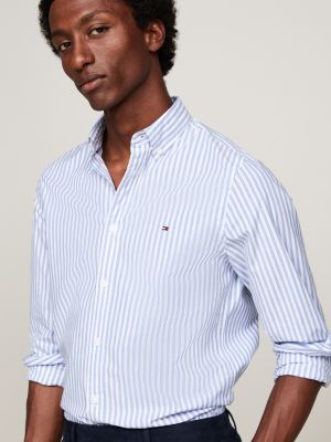 chemise ajustée à rayures en popeline th flex bleu pour hommes tommy hilfiger