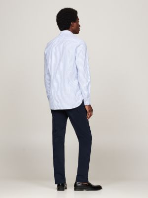 blauw th flex slim fit poplin overhemd met strepen voor heren - tommy hilfiger