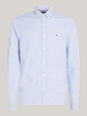 camicia th flex slim fit in popeline a righe blu da uomini tommy hilfiger