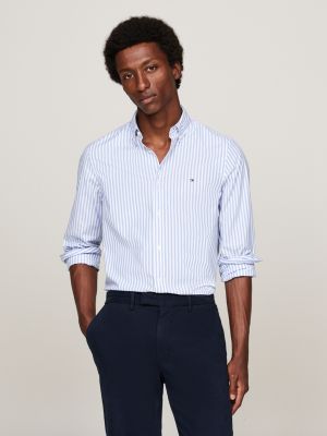 chemise ajustée à rayures en popeline th flex bleu pour hommes tommy hilfiger