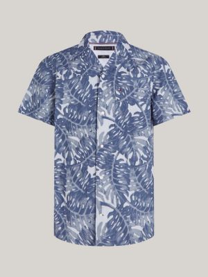 Chemise coupe standard tropicale en lin, Bleu