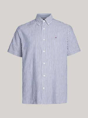 Stripe Regular Fit Short Sleeve Shirt | Blue | Tommy Hilfiger