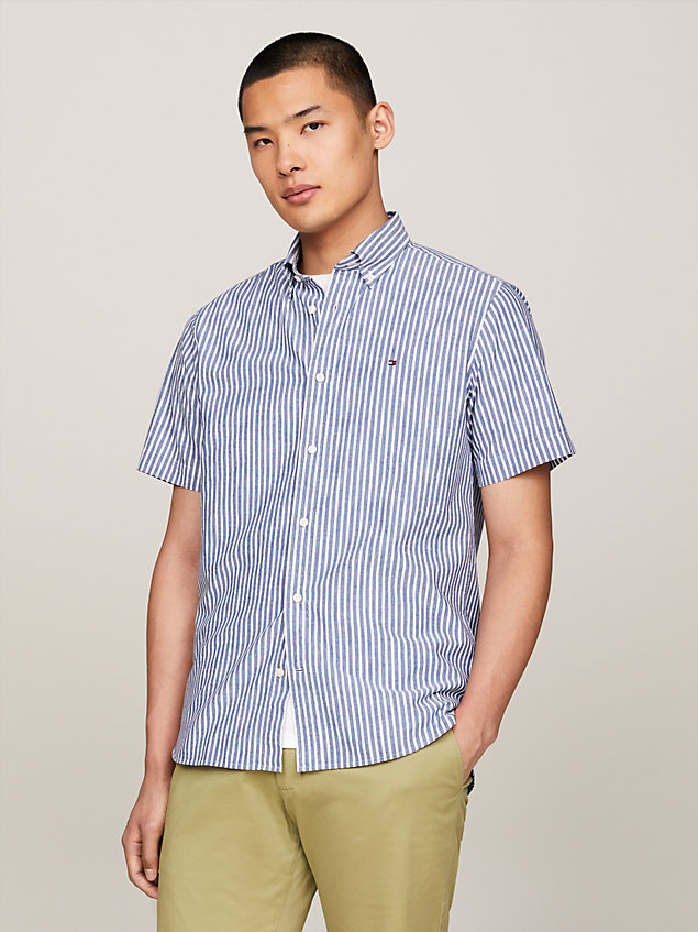 blue stripe regular fit short sleeve shirt for men tommy hilfiger