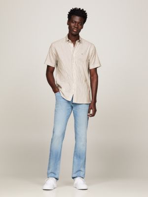 Gestreiftes Regular Fit Kurzarm-Hemd | BEIGE | Tommy Hilfiger