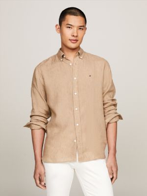 Chemise standard teinte par pigments en lin Beige Tommy Hilfiger