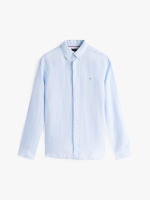 blue regular fit pure linen shirt for men tommy hilfiger