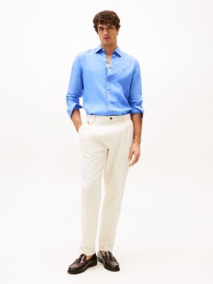 blue pigment dyed linen regular fit shirt for men tommy hilfiger