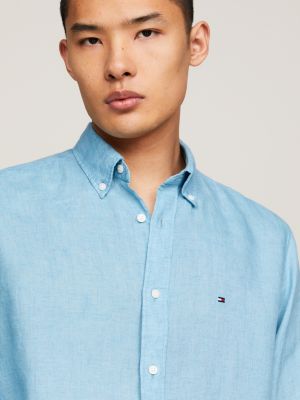 blue pigment dyed linen regular fit shirt for men tommy hilfiger