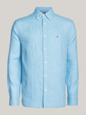 blue pigment dyed linen regular fit shirt for men tommy hilfiger