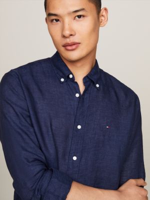 blau regular fit hemd aus reinem leinen für herren - tommy hilfiger