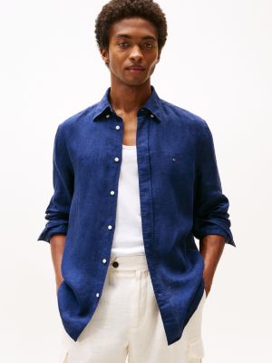 Pigment Dyed Linen Regular Fit Shirt Blue Tommy Hilfiger