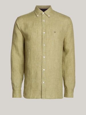 green pigment dyed linen regular fit shirt for men tommy hilfiger