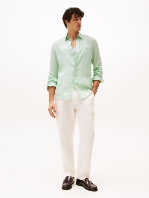 camicia regular fit in puro lino verde da uomini tommy hilfiger