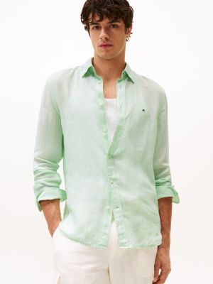 camicia regular fit in puro lino green da uomini tommy hilfiger