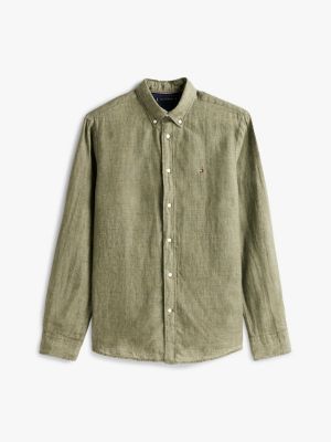 khaki regular fit pure linen shirt for men tommy hilfiger