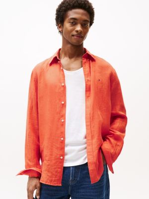 orange regular fit hemd aus reinem leinen für herren - tommy hilfiger