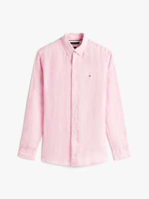 camicia regular fit in puro lino rosa da uomini tommy hilfiger