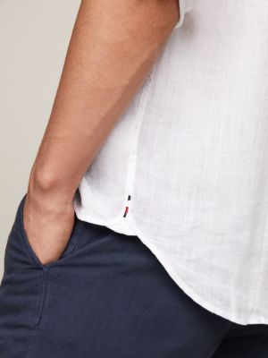 white regular fit pure linen shirt for men tommy hilfiger