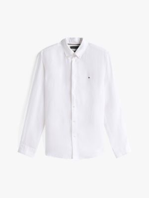 white regular fit pure linen shirt for men tommy hilfiger