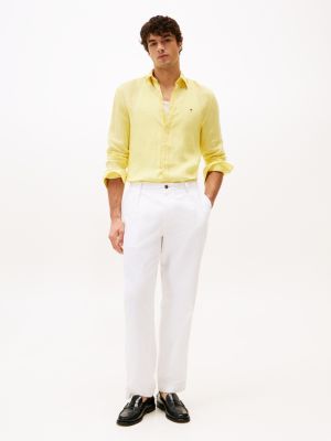 yellow regular fit pure linen shirt for men tommy hilfiger