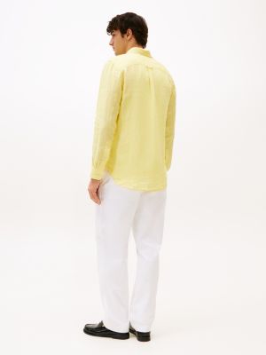 yellow regular fit pure linen shirt for men tommy hilfiger