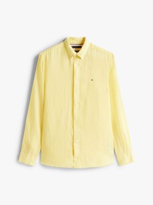 yellow regular fit pure linen shirt for men tommy hilfiger