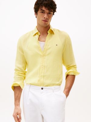 camisa de corte regular en lino yellow de hombres tommy hilfiger