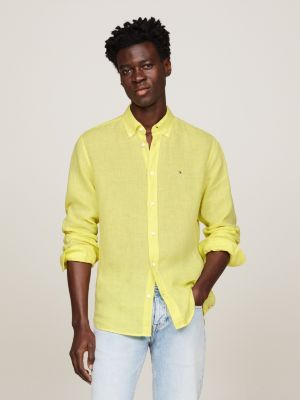 Pigment Dyed Linen Regular Fit Shirt, Yellow