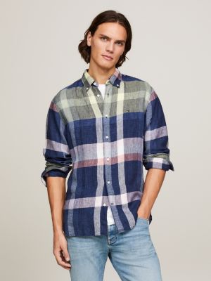 Short Sleeve Regular Fit Linen Shirt | Blue | Tommy Hilfiger