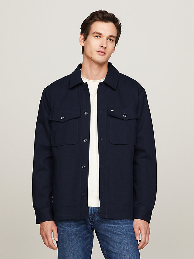 blue twill relaxed fit shacket for men tommy hilfiger