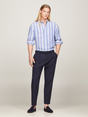 blue regular fit hemd aus leinen mit streifen für herren - tommy hilfiger