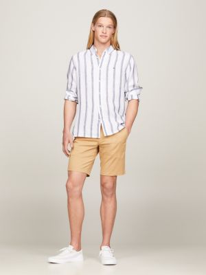 camisa regular de lino con diseño de rayas white de hombres tommy hilfiger