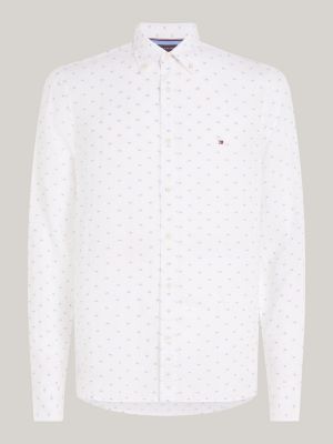 Slim fit linnen overhemd met geborduurde vlag Wit Tommy Hilfiger