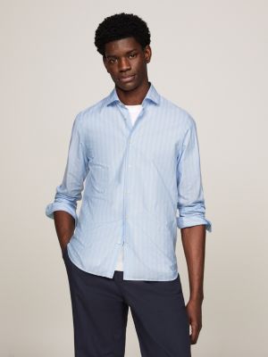 Textured Stripe Slim Fit Shirt | Blue | Tommy Hilfiger