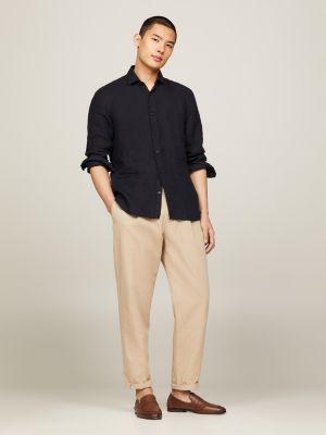 blue slim fit leinenhemd mit stückfärbung für herren - tommy hilfiger