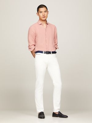 pink slim fit leinenhemd mit stückfärbung für herren - tommy hilfiger
