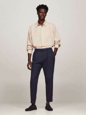 beige relaxed fit hemd mit aufgesetzter tasche für herren - tommy hilfiger