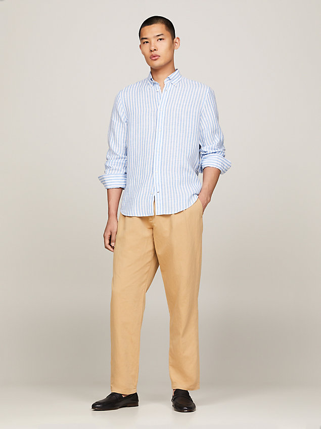 blue linen stripe regular fit shirt for men tommy hilfiger